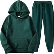 Juebong 2PCS Outfits Men's And Women's Sports Tracksuits Long Sleeve Pullover Hoodies Sweatshirt And Sweatpants Fall Winter Suit, Army Green,L